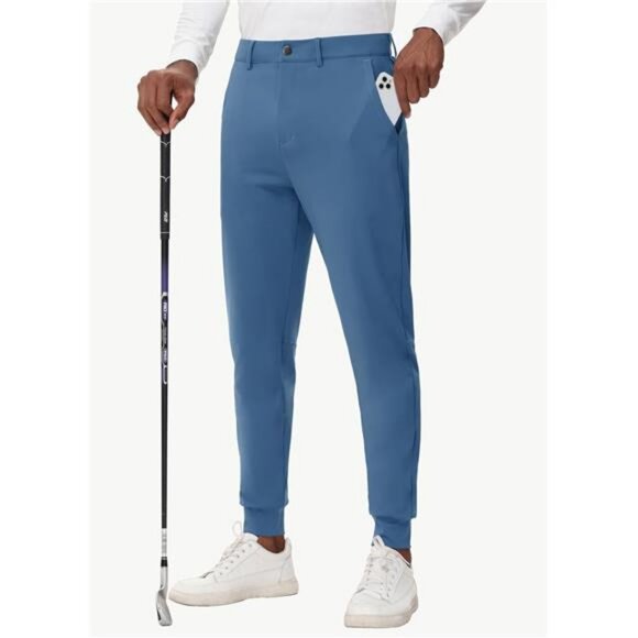Men's Golf Joggers Pants Belt Loops Slim Fit Stretchy Work Travel Tapered Pants - Picture 3 of 7
